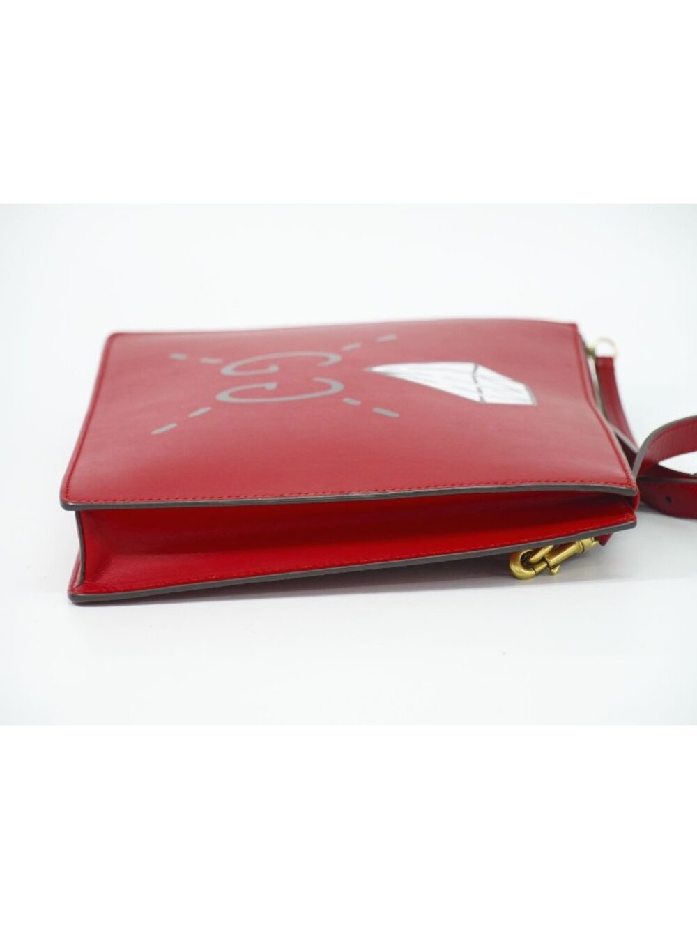 Gucci strike 2-Way Shoulder Bag Pochette Clutch Leather Red Ghost Second - Picture 4 of 9